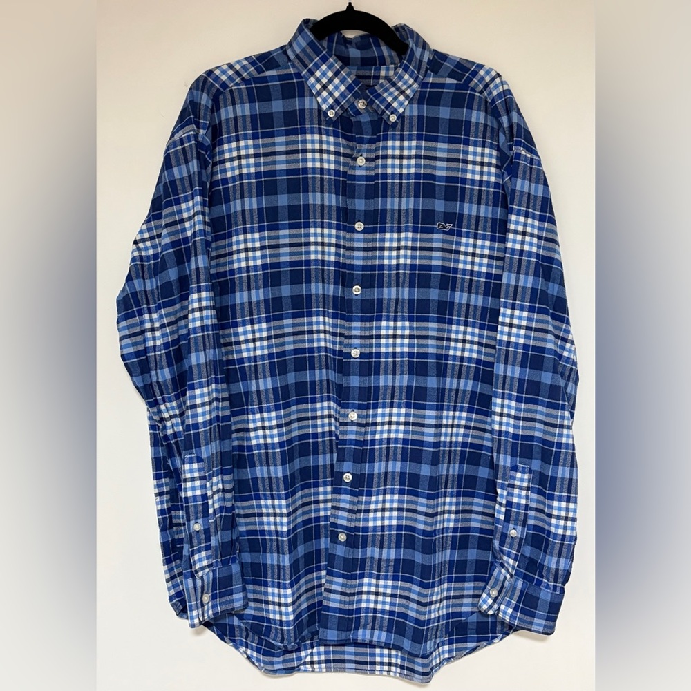 Men’s Vineyard Vines Blue Flannel Long Sleeve Whale Shirt Size XL